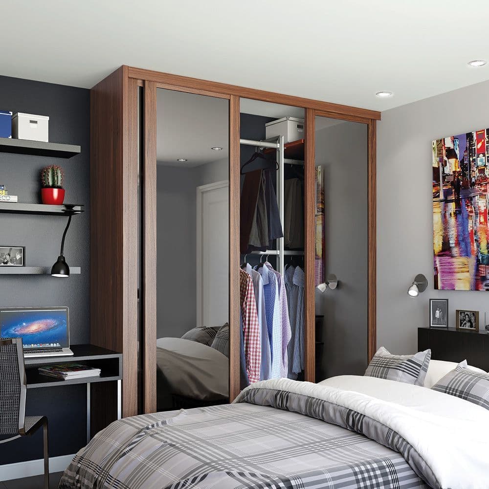 Shaker Sliding Wardrobe Door OAK FRAME MIRROR SINGLE PANEL